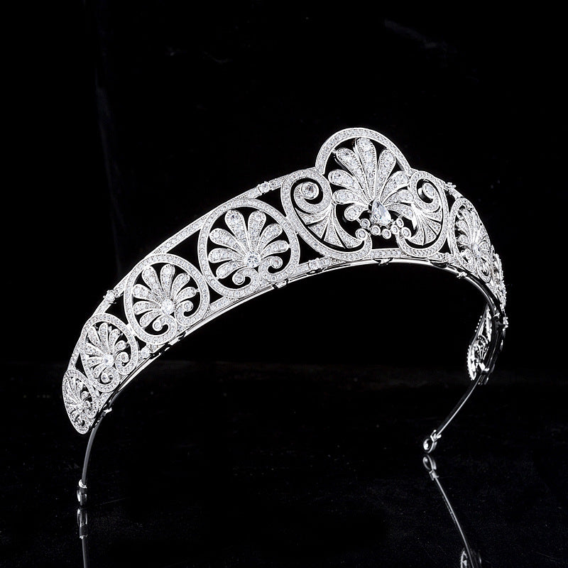 Vintage Flower CZ Royal Wedding Bridal Crown