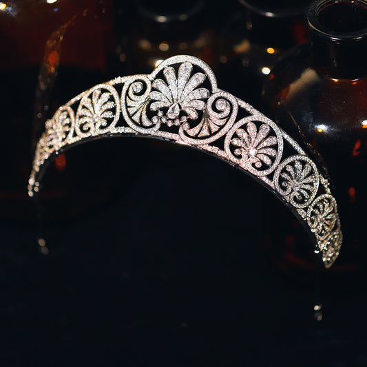 Vintage Flower CZ Royal Wedding Bridal Crown