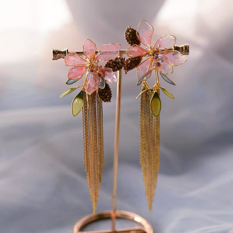 Fashion Bridal Seaside Style Leaf Flower Resin Artificial Liquid Tassel Ear Clip Earrings