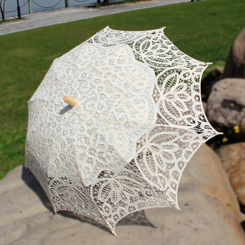 Handmade Battenburg Lace Parasol Bride Umbrella for Wedding Photography Recital Dance Stage
