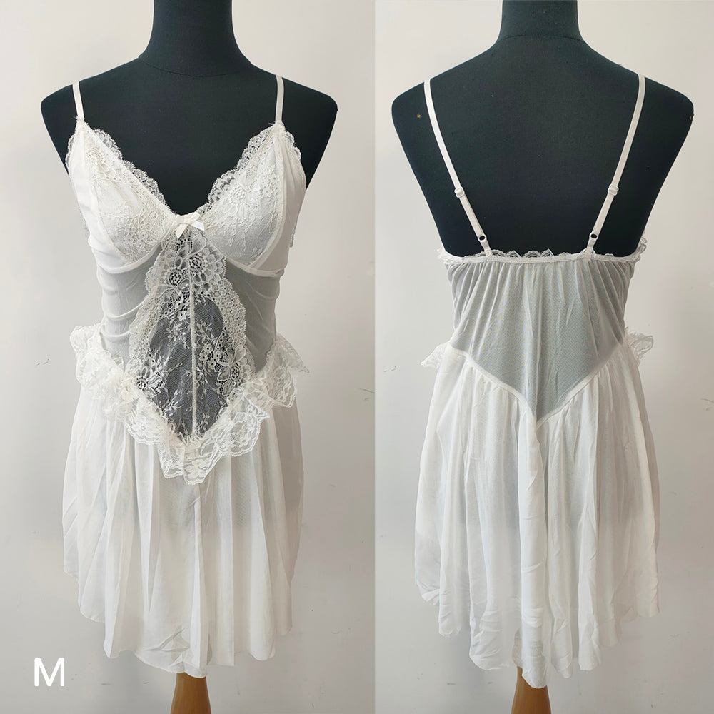 White French Lace Sexy Nightwaer Short Dresses Wedding Honeymoon Slip Dress