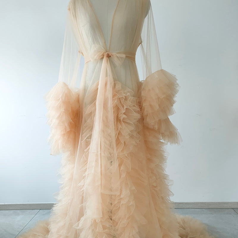 Champagne Tulle Long Robe for Wedding,Maternity Photo Shoot