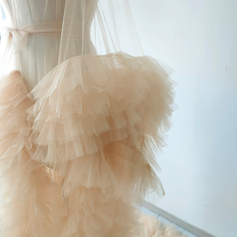 Champagne Tulle Long Robe for Wedding,Maternity Photo Shoot