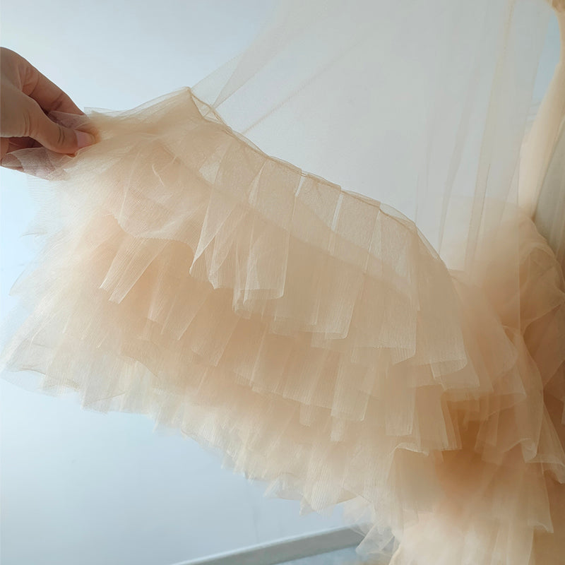Champagne Tulle Long Robe for Wedding,Maternity Photo Shoot