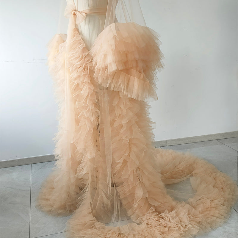Champagne Tulle Long Robe for Wedding,Maternity Photo Shoot
