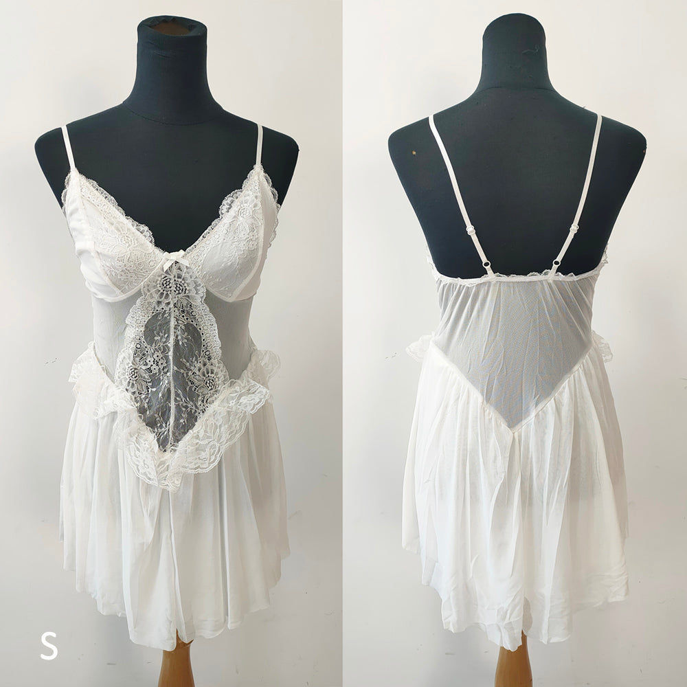 White French Lace Sexy Nightwaer Short Dresses Wedding Honeymoon Slip Dress
