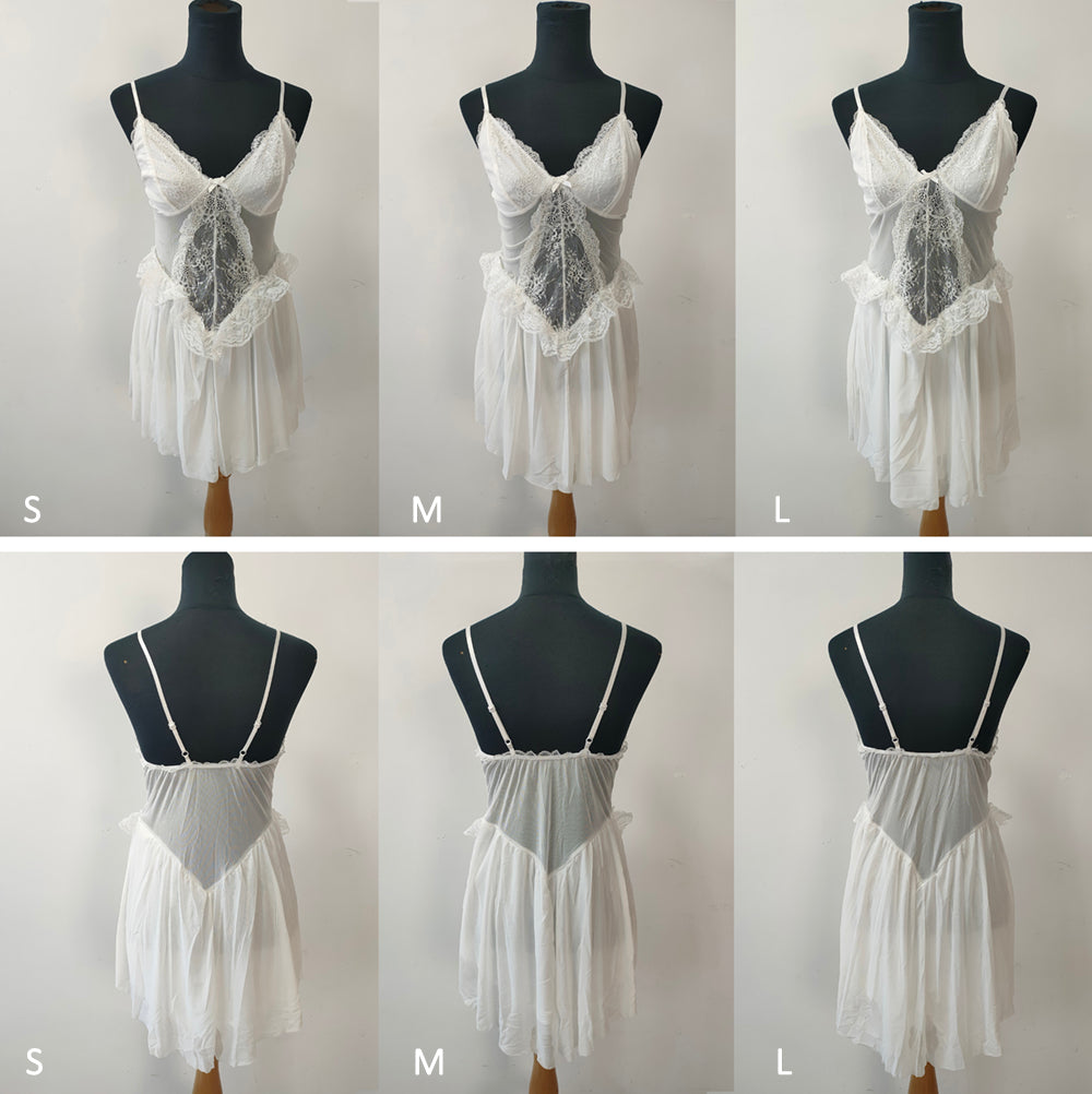 White French Lace Sexy Nightwaer Short Dresses Wedding Honeymoon Slip Dress