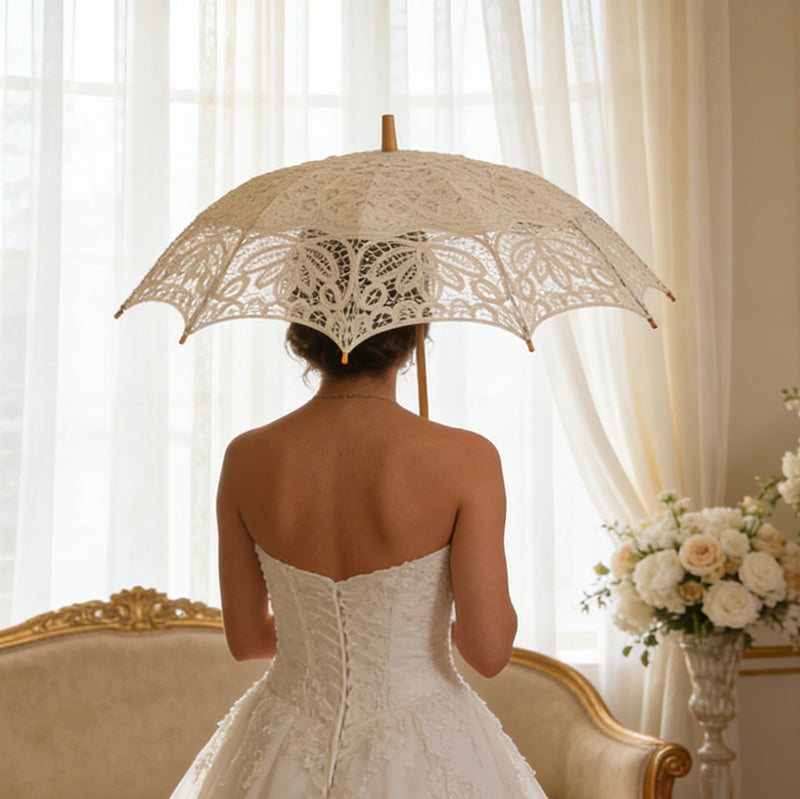 Handmade Battenburg Lace Parasol Bride Umbrella for Wedding Photography Recital Dance Stage