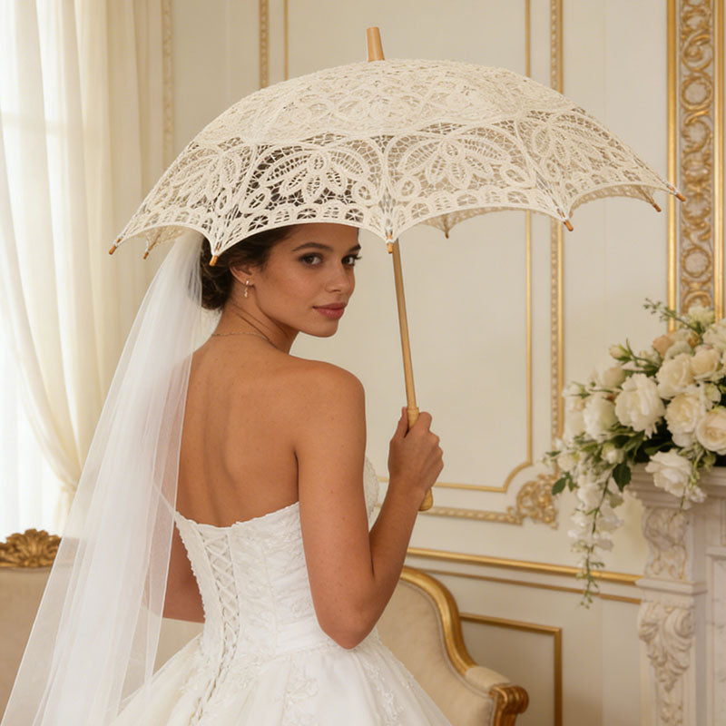 Handmade Battenburg Lace Parasol Bride Umbrella for Wedding Photography Recital Dance Stage