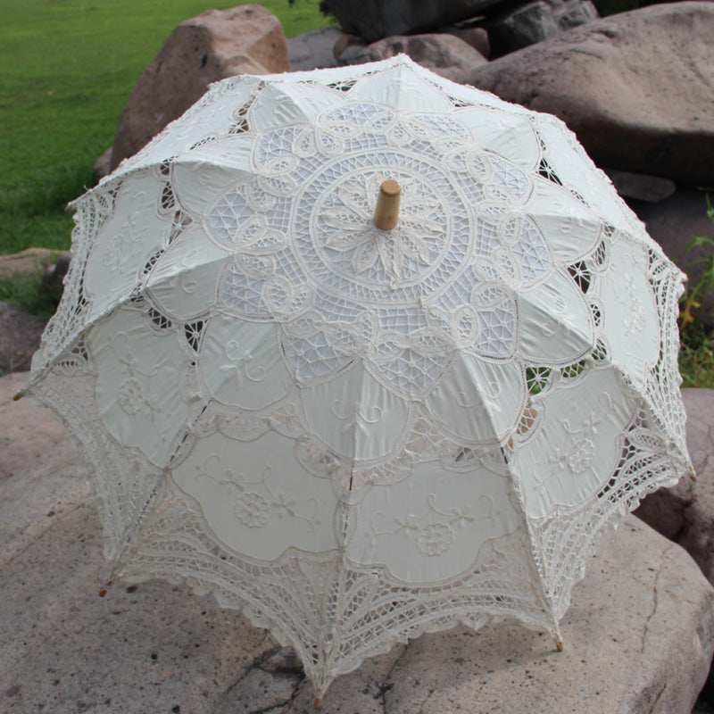 Gothic touch Handmade Bridal Umbrella with Cotton Embroidery & Lace Floral Wedding Parasol