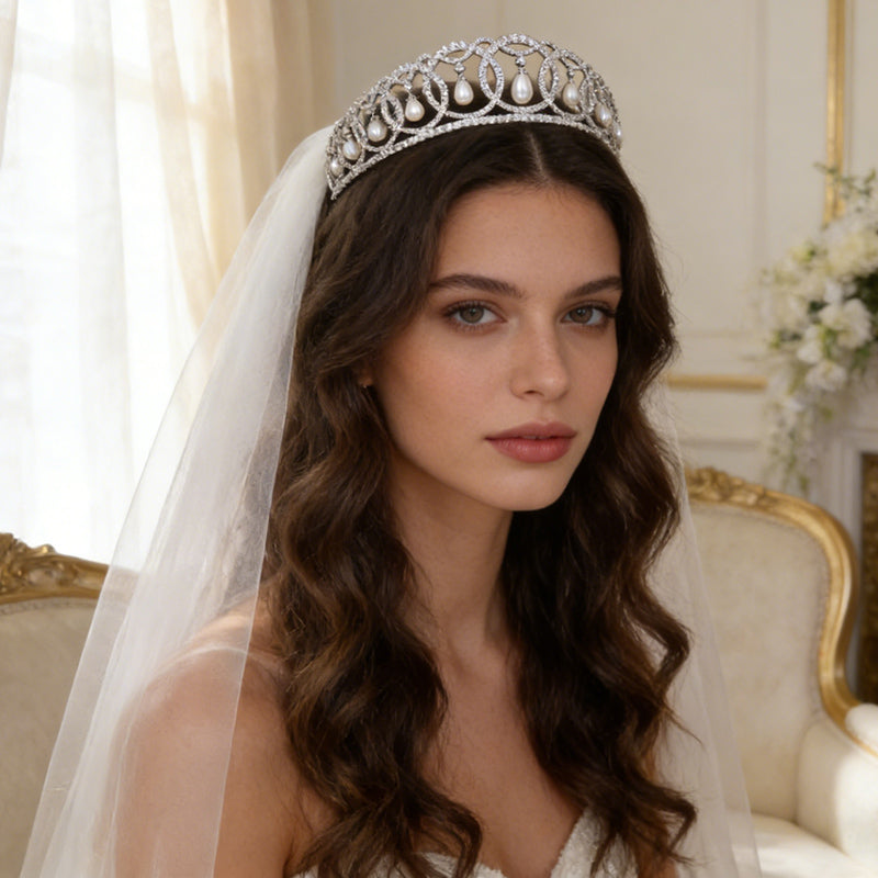 The Grand Duchess Vladimir Tiara,Queen Elizabeth Pearl Crown for Wedding Bride
