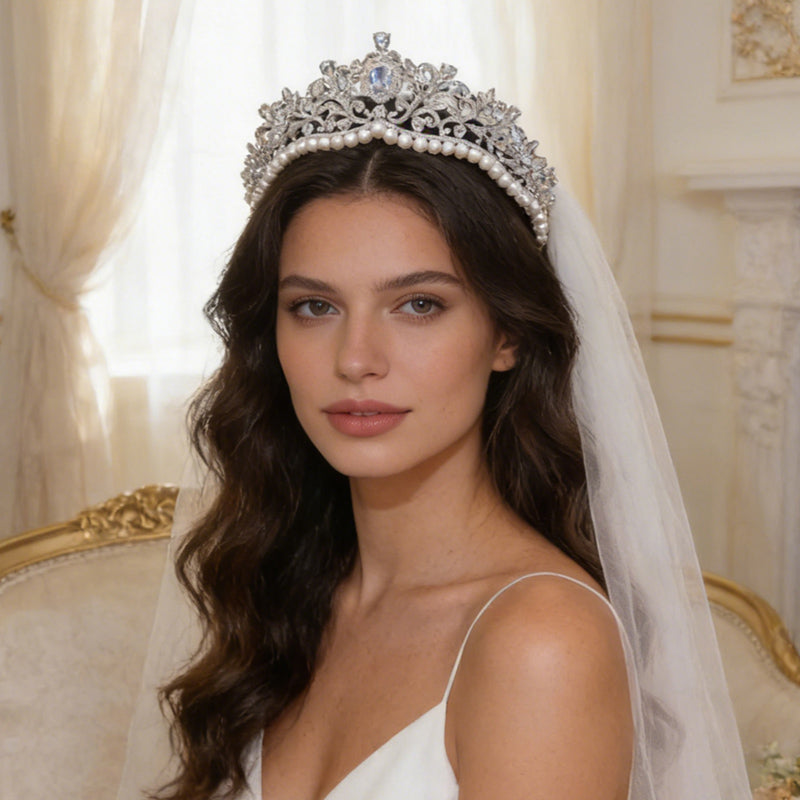Elegant Princess Pearl Rhinestone Crown and Tiaras for Bridal Party