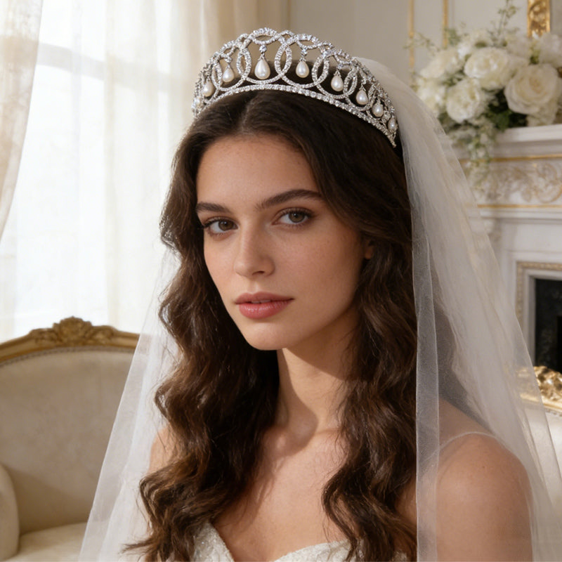 The Grand Duchess Vladimir Tiara,Queen Elizabeth Pearl Crown for Wedding Bride