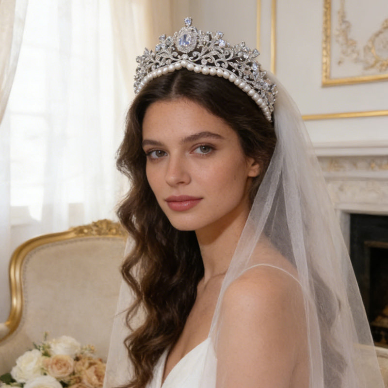 Elegant Princess Pearl Rhinestone Crown and Tiaras for Bridal Party