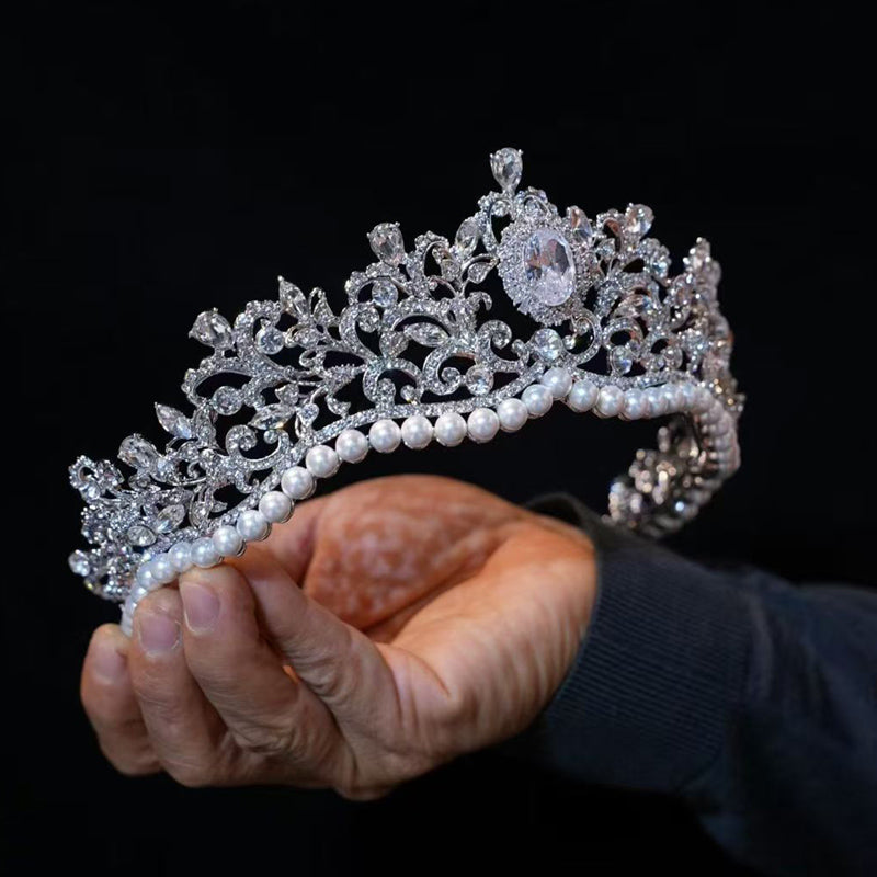 Elegant Princess Pearl Rhinestone Crown and Tiaras for Bridal Party