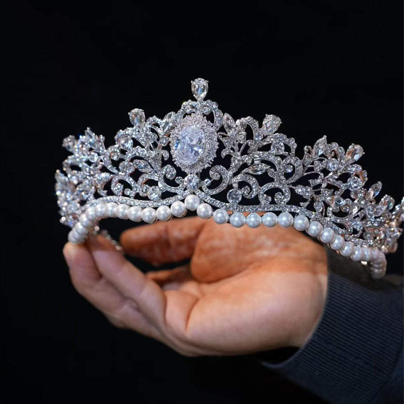 Elegant Princess Pearl Rhinestone Crown and Tiaras for Bridal Party