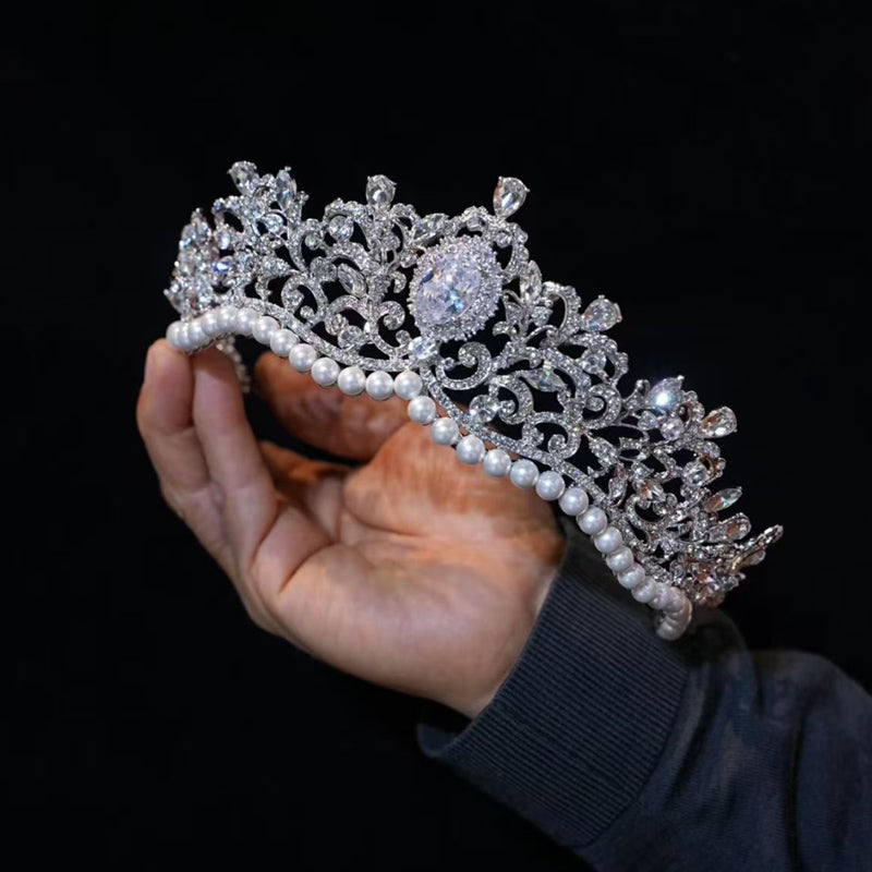 Elegant Princess Pearl Rhinestone Crown and Tiaras for Bridal Party