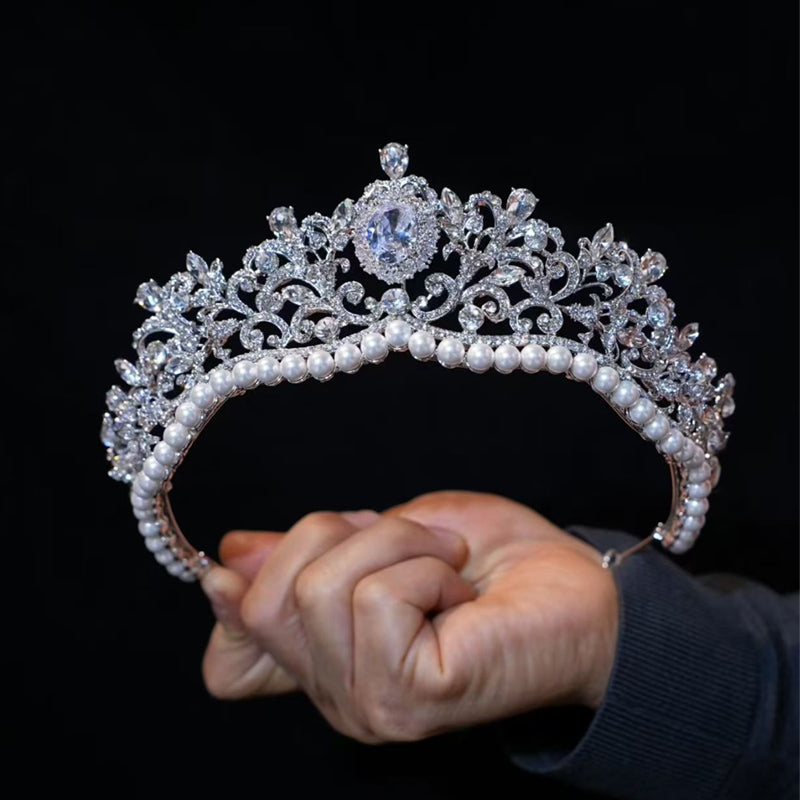 Elegant Princess Pearl Rhinestone Crown and Tiaras for Bridal Party