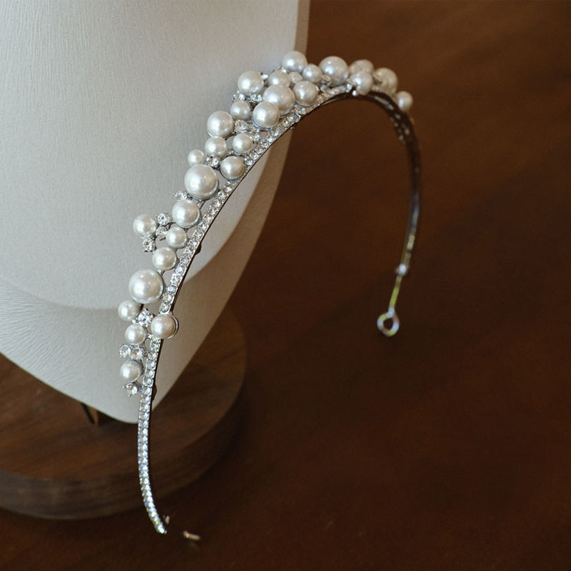 Simple Chic Pearl Rhinestone Tiara Bridal Hairpiece Wedding Hair Accessories