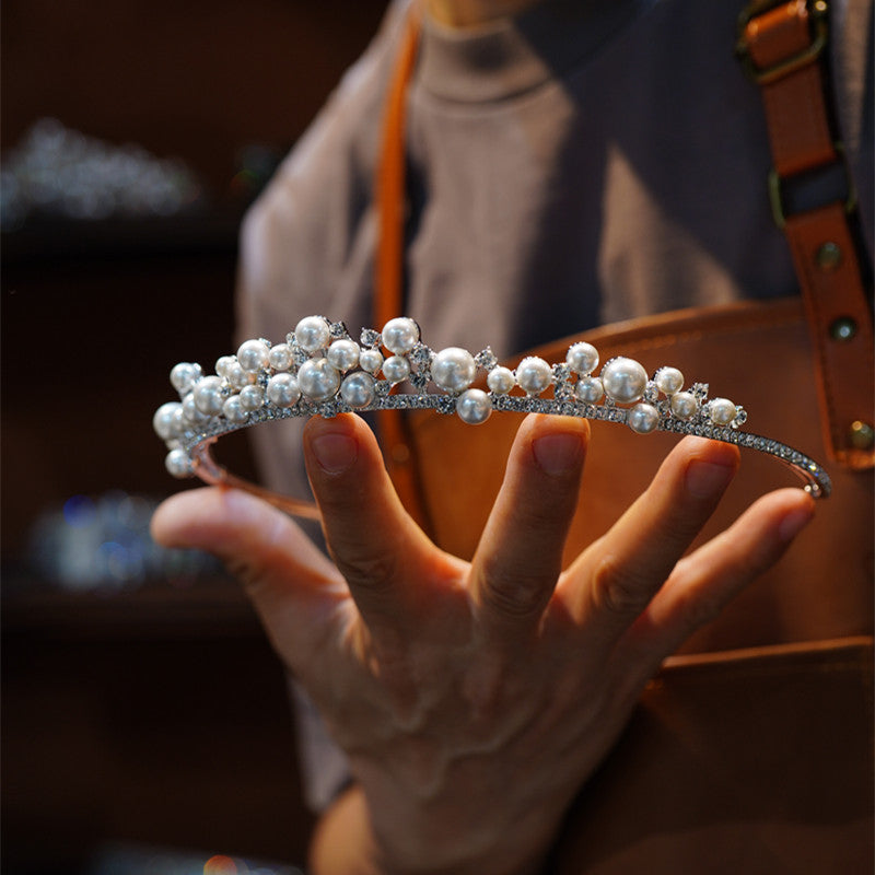 Simple Chic Pearl Rhinestone Tiara Bridal Hairpiece Wedding Hair Accessories