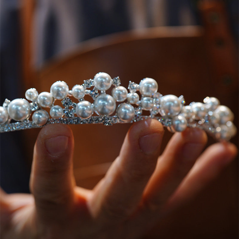 Simple Chic Pearl Rhinestone Tiara Bridal Hairpiece Wedding Hair Accessories