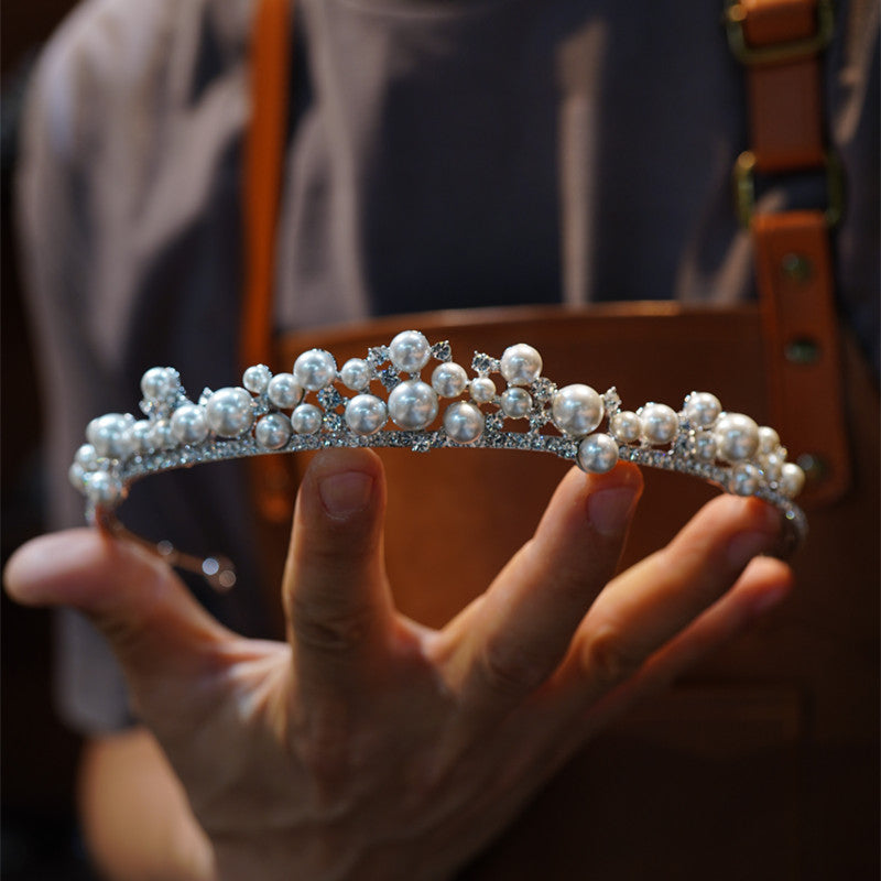Simple Chic Pearl Rhinestone Tiara Bridal Hairpiece Wedding Hair Accessories