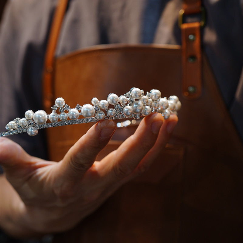 Simple Chic Pearl Rhinestone Tiara Bridal Hairpiece Wedding Hair Accessories