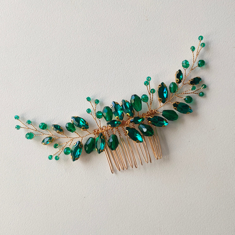 Blue Green Crystal Hair Comb for Women Bride Party