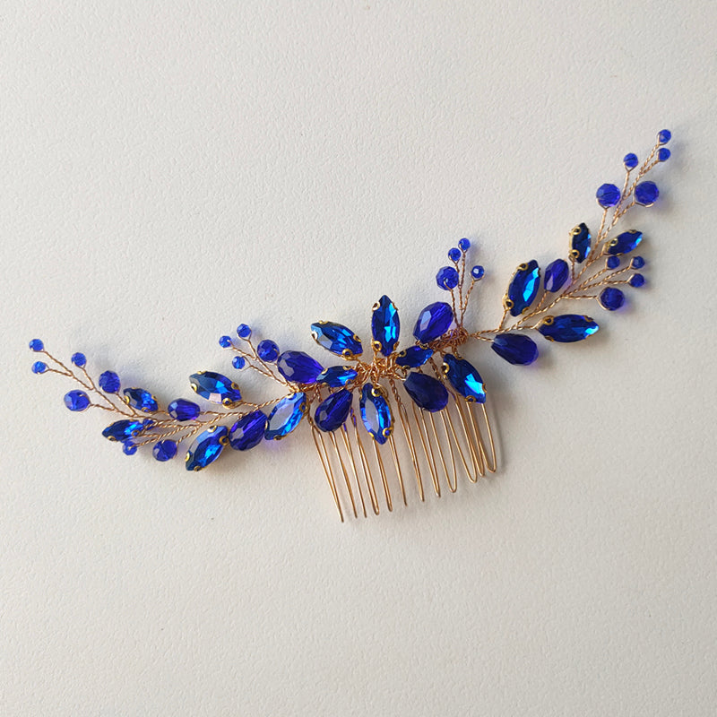 Blue Green Crystal Hair Comb for Women Bride Party