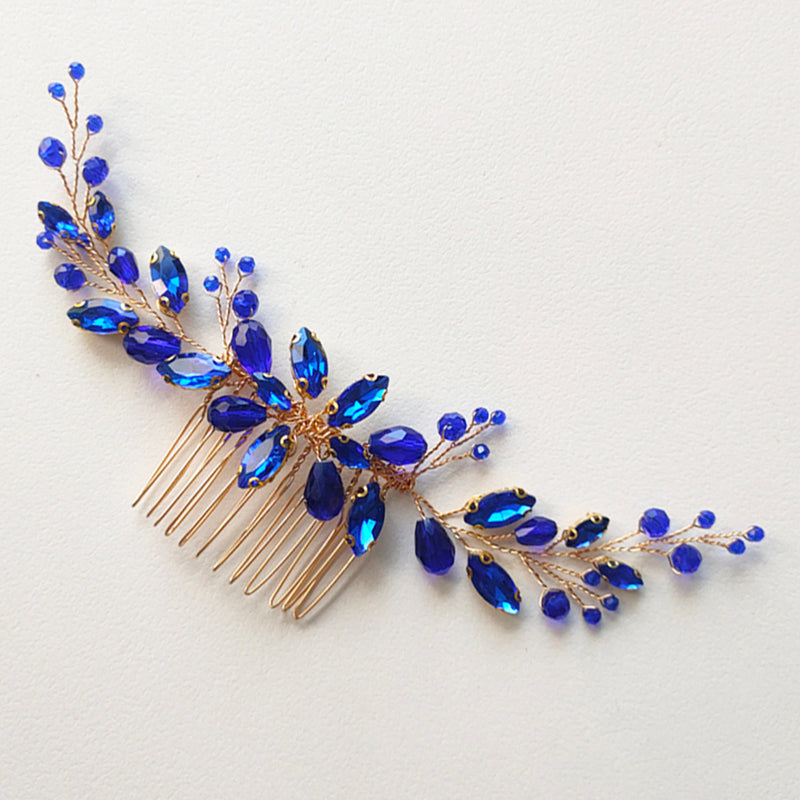 Blue Green Crystal Hair Comb for Women Bride Party