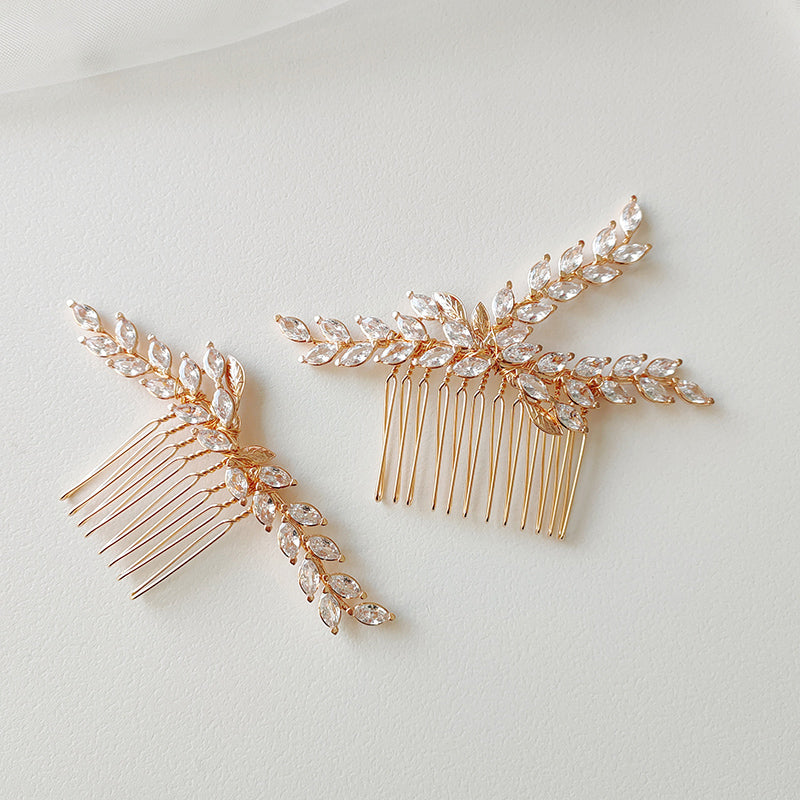 Vintage Elegant Hair Comb And Pin with Sparkling Zircon Leaf