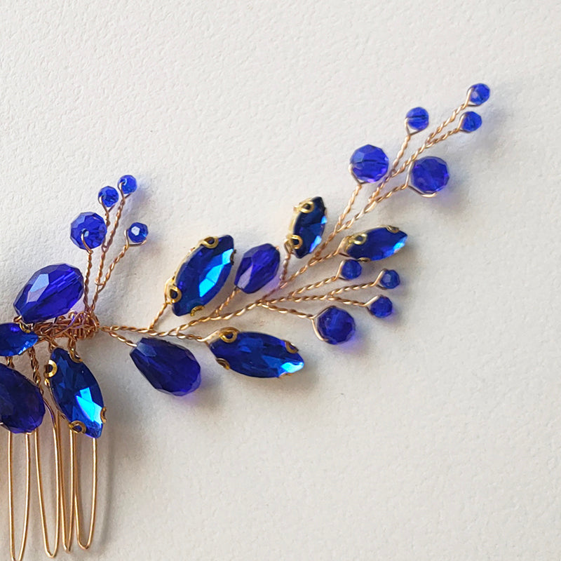 Blue Green Crystal Hair Comb for Women Bride Party