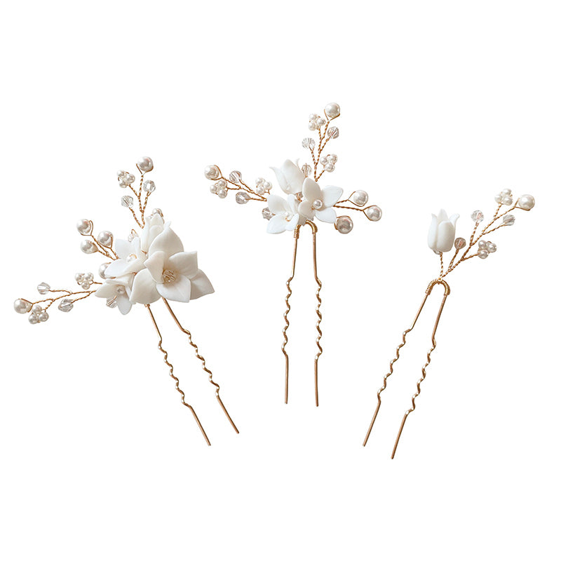 Amelie Handmade Flower Pearl Hair Pin Piece Bridal Jewelry Decoration Hairpins Accessories For Wedding Dress