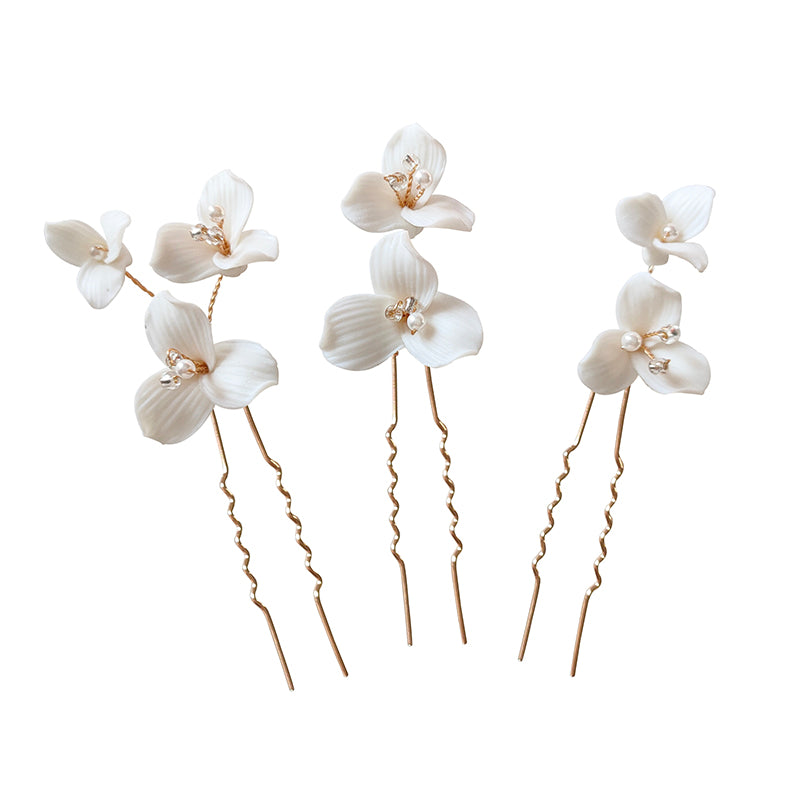 Handmade Hairpin White Ceramic Flower Hair Pins Bridal Hair Accessories For Wedding
