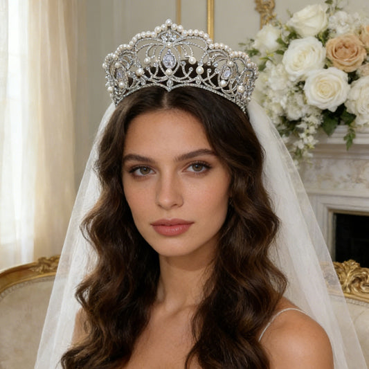Glamorous Pearl Rhinestone Tiara for Wedding Birthday Pageant Royal Elegance Jewelry