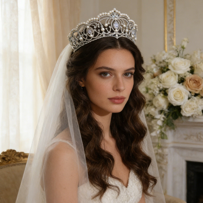 Glamorous Pearl Rhinestone Tiara for Wedding Birthday Pageant Royal Elegance Jewelry