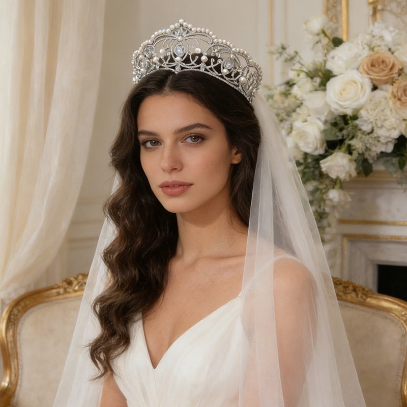 Glamorous Pearl Rhinestone Tiara for Wedding Birthday Pageant Royal Elegance Jewelry