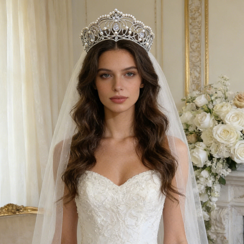 Glamorous Pearl Rhinestone Tiara for Wedding Birthday Pageant Royal Elegance Jewelry