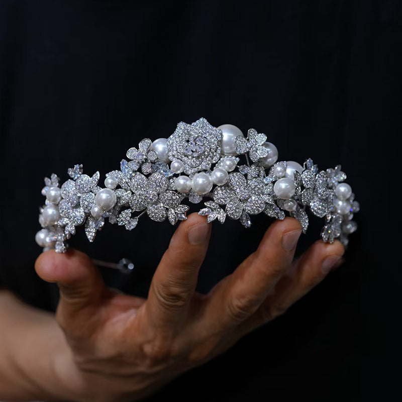 Pearl Tiara Diamond Wedding Crown for Princess Women Girl
