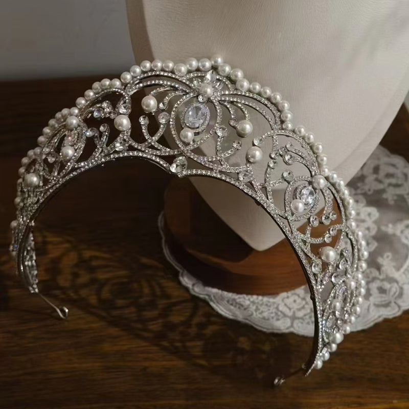Glamorous Pearl Rhinestone Tiara for Wedding Birthday Pageant Royal Elegance Jewelry