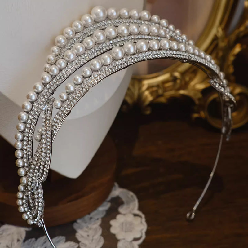 Pearls Rhinestone Crowns and Tiaras for Brides Birthday Party Queen Hair Accessoryne Crowns and Tiaras for Brides Birthday Party Queen Hair Accessory