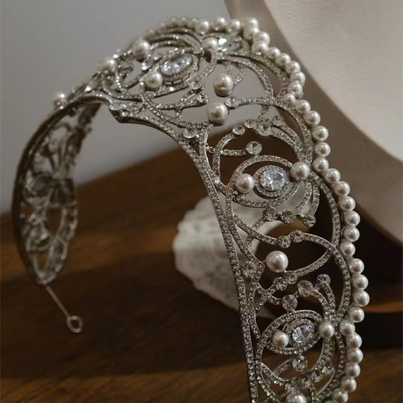 Glamorous Pearl Rhinestone Tiara for Wedding Birthday Pageant Royal Elegance Jewelry