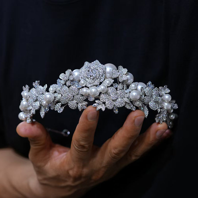 Pearl Tiara Diamond Wedding Crown for Princess Women Girl