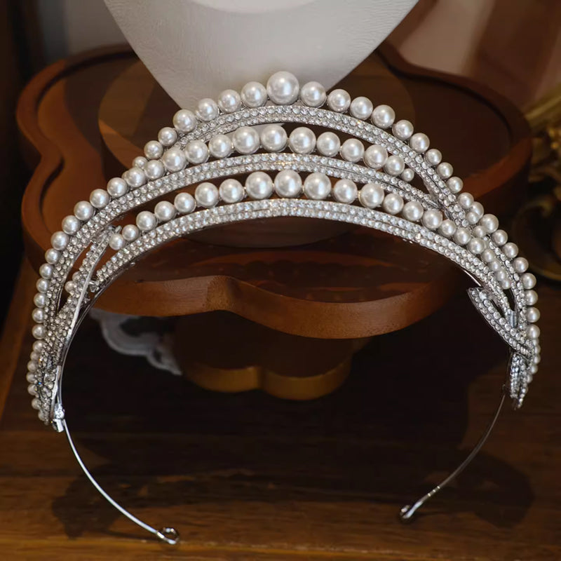 Pearls Rhinestone Crowns and Tiaras for Brides Birthday Party Queen Hair Accessoryne Crowns and Tiaras for Brides Birthday Party Queen Hair Accessory