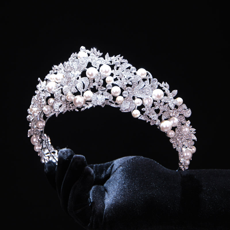 European Bride Pearl Rhinestone Crown,Photo Prop Hair Accessories