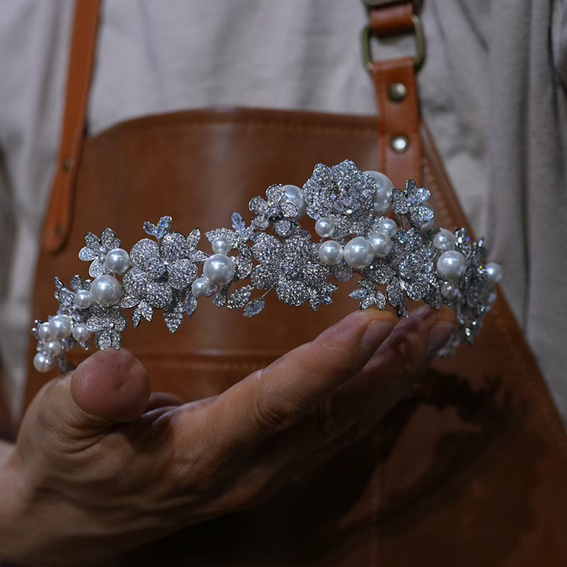 Pearl Tiara Diamond Wedding Crown for Princess Women Girl