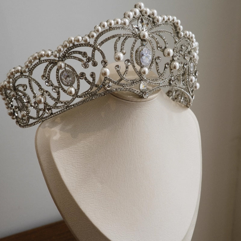 Glamorous Pearl Rhinestone Tiara for Wedding Birthday Pageant Royal Elegance Jewelry
