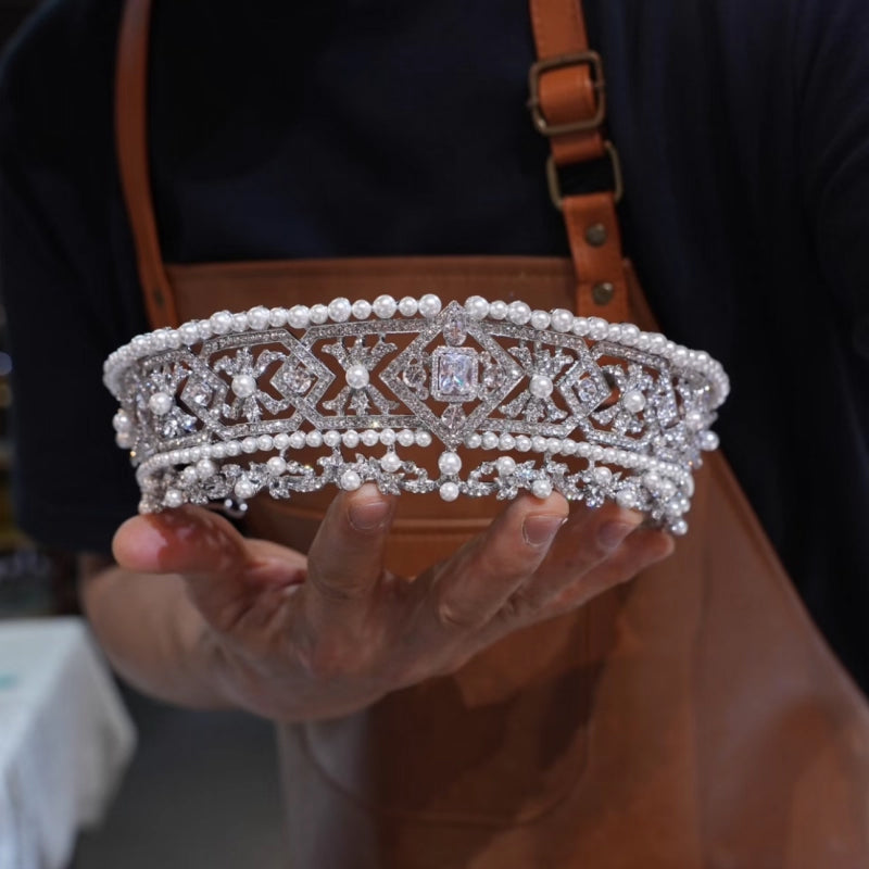 Silver Rhinestone Pearl Princess Wedding Bridal Crown