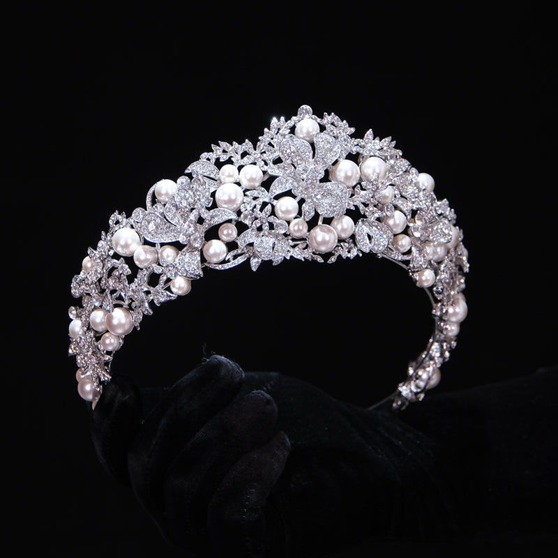 European Bride Pearl Rhinestone Crown,Photo Prop Hair Accessories