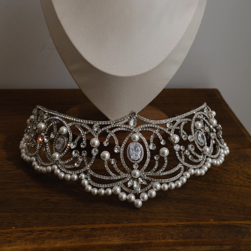 Glamorous Pearl Rhinestone Tiara for Wedding Birthday Pageant Royal Elegance Jewelry